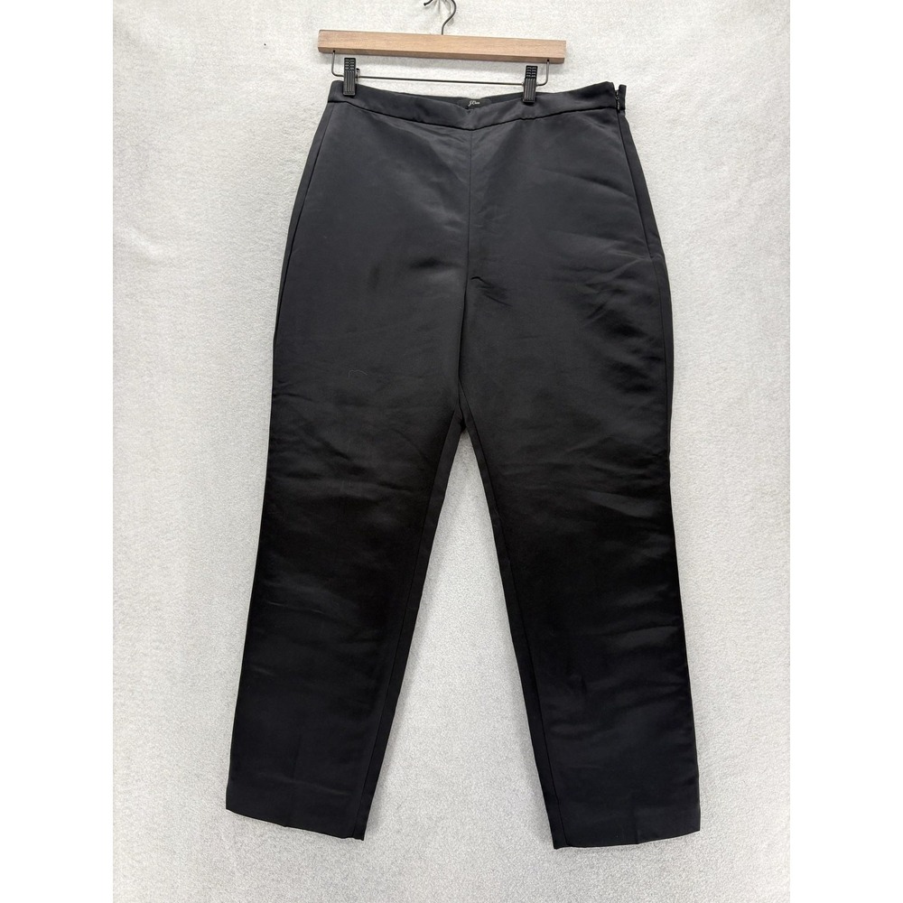 J.Crew High Rise Cigarette Pant Womens 12 Black Satin Stretch Career Party FLAW
